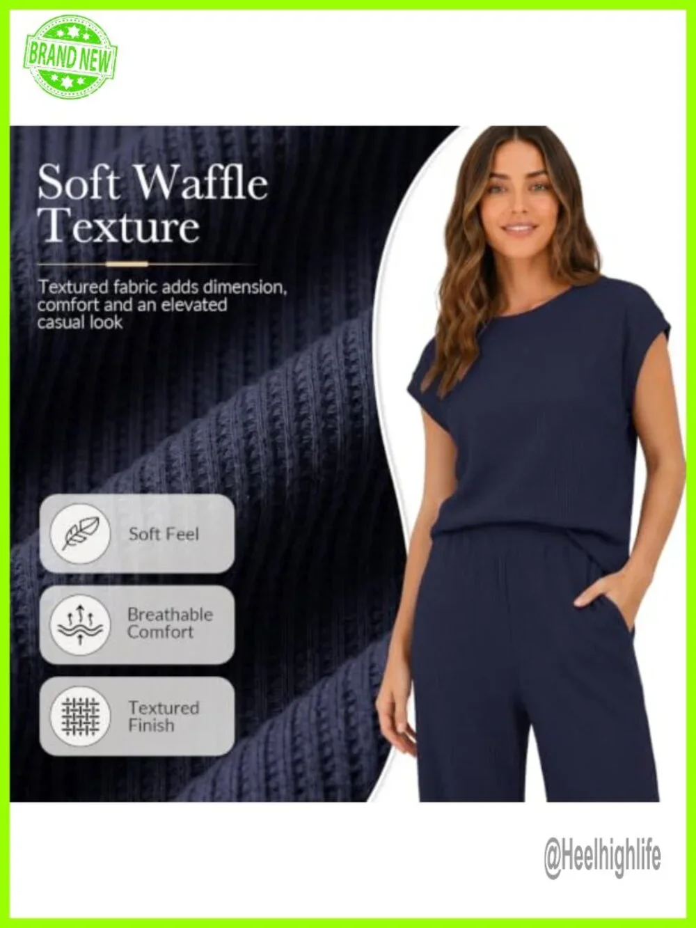 Waffle Knit 2 Piece Lounge Set with Cap Sleeves Top & Wide Leg Pants with